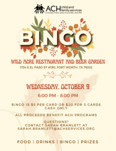 Come play bingo at Wild Acre Brewing, and proceeds go to ACH programs.